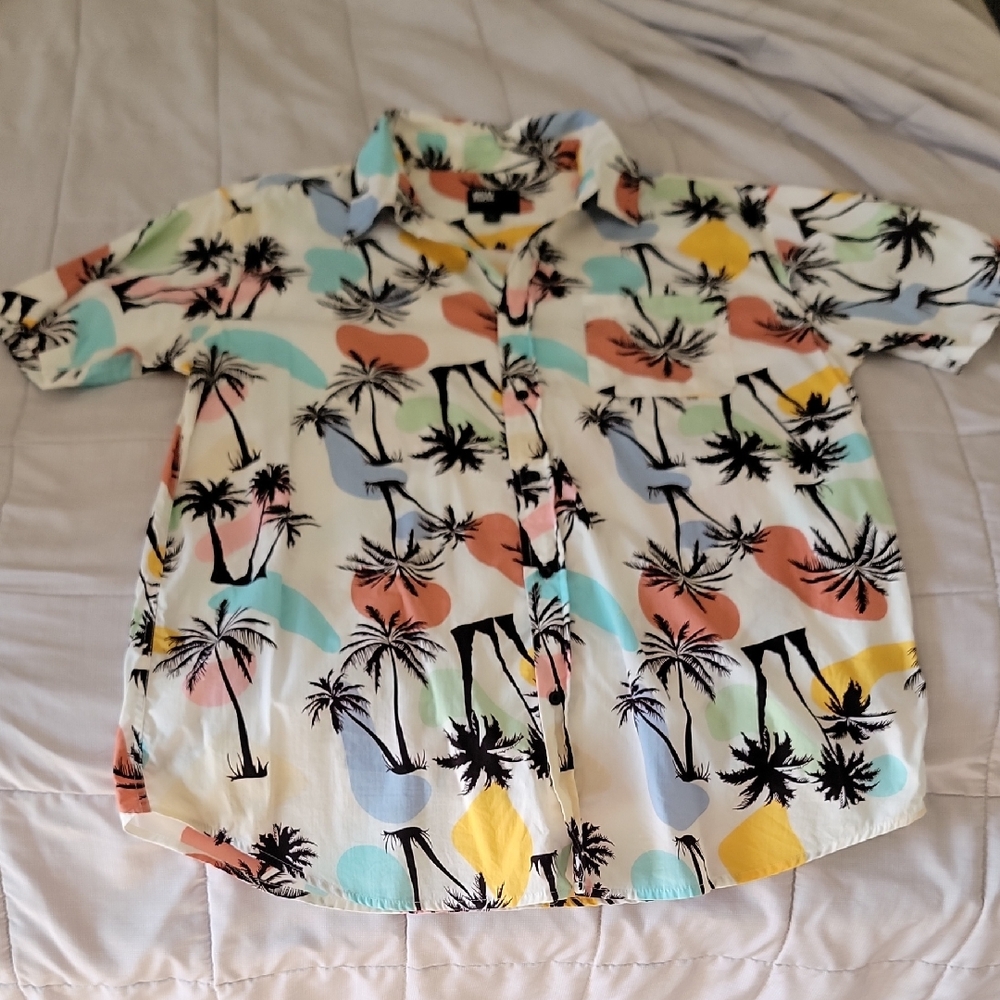 RSQ Multicolor Palm Tree Dress Shirt